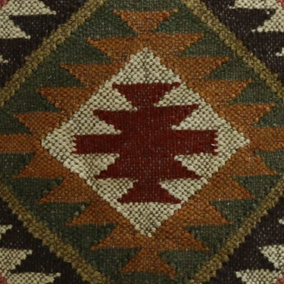 Pouf Kilim vert à motifs de diamants