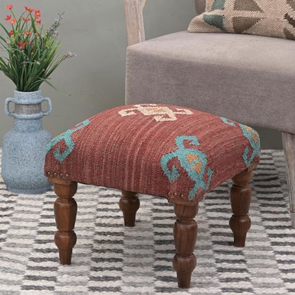 Tabouret ottoman Navajo en kilim rouge