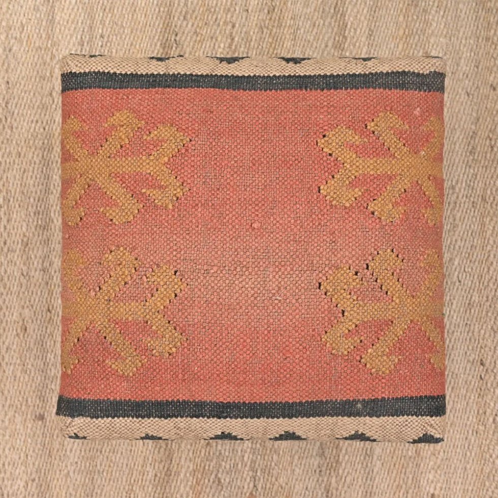 Tabouret ottoman en kilim carré orange