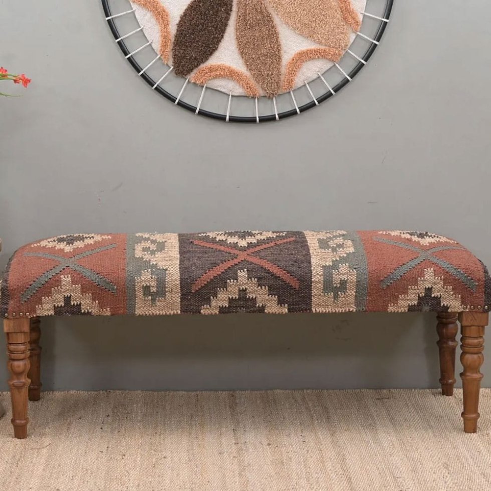 Banc ottoman oriental en kilim de laine et de jute