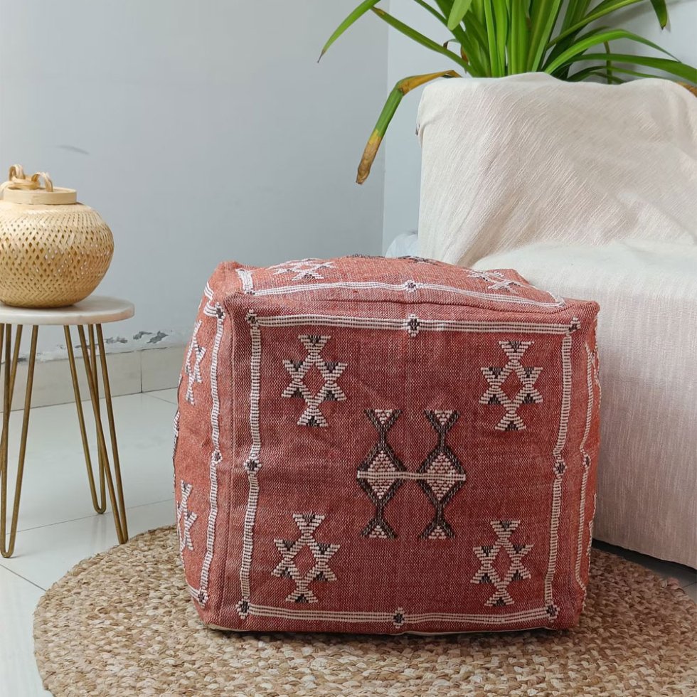 Pouf marocain Kilim rouge