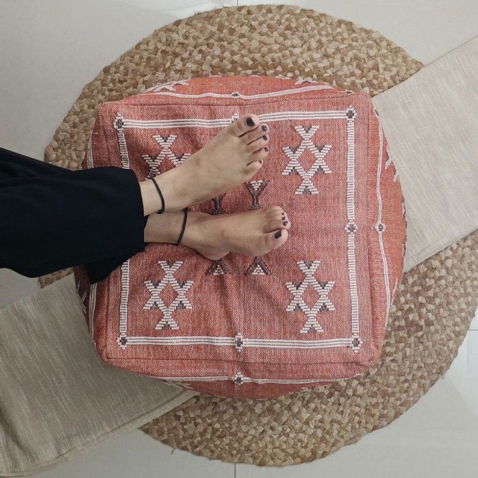 Pouf marocain Kilim rouge