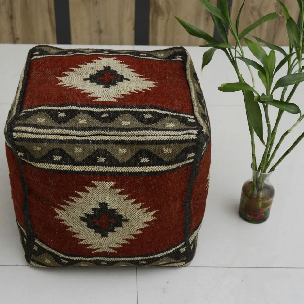 Pouf Kilim rouille à motifs de diamants