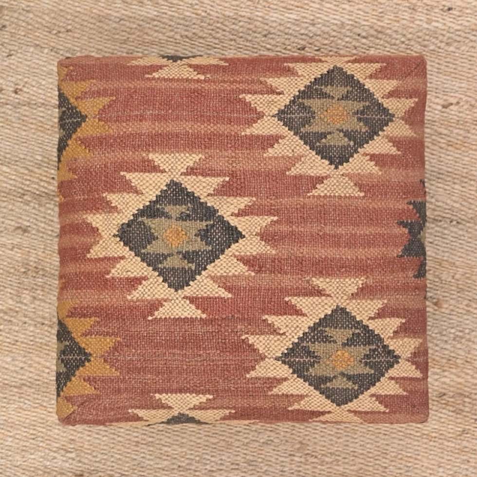 Petit pouf kilim rouille ottoman