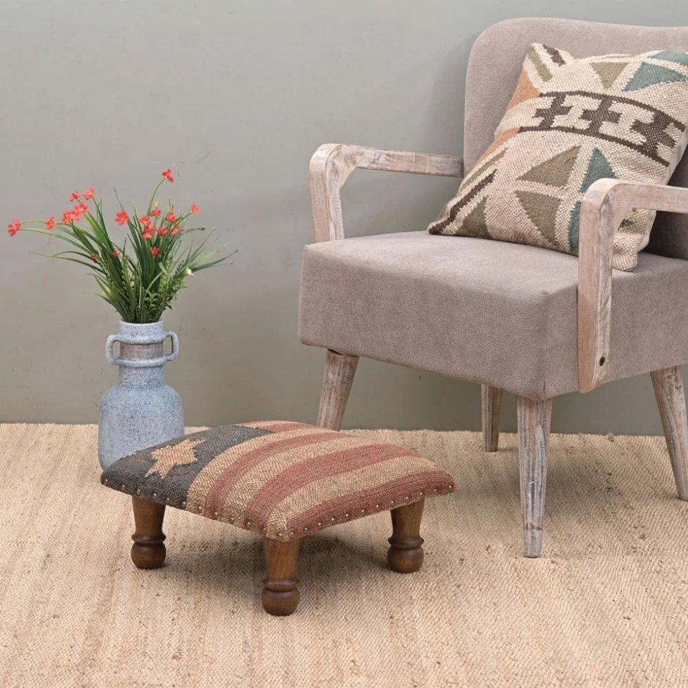 Tabouret de pied en kilim avec drapeau des États-Unis
