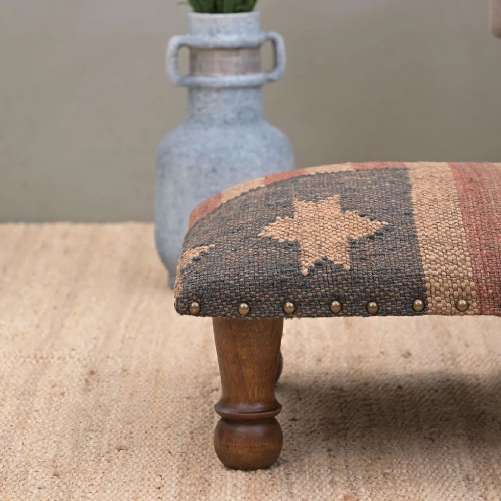 Tabouret de pied en kilim avec drapeau des États-Unis