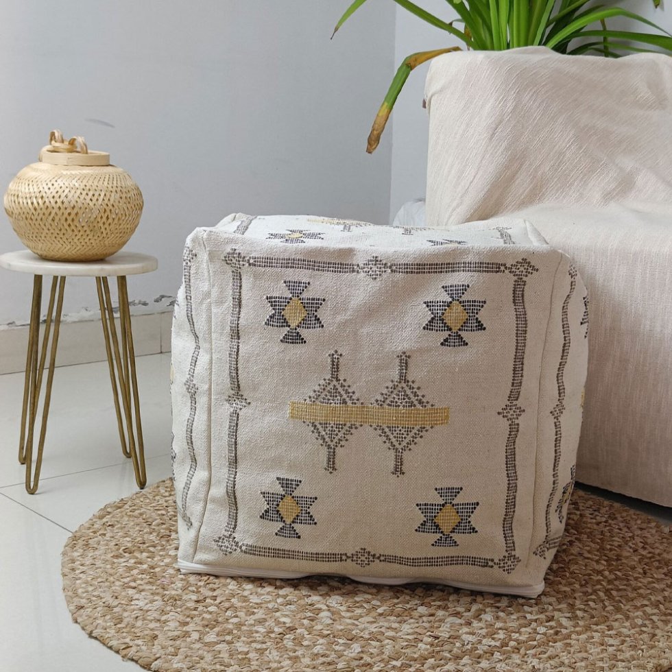 Pouf Kilim marocain blanc