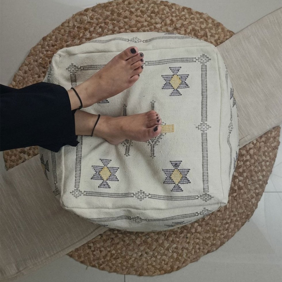 Pouf Kilim marocain blanc