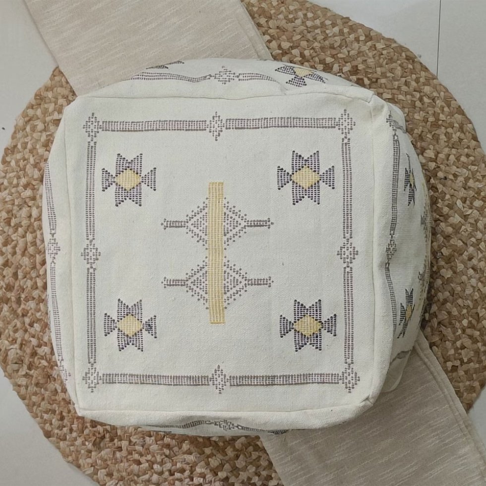 Pouf Kilim marocain blanc