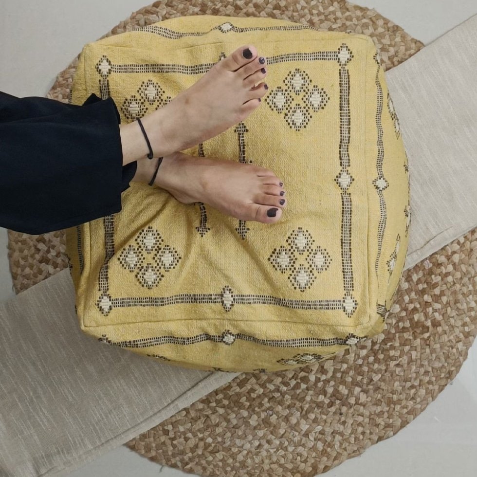 Pouf Kilim marocain jaune