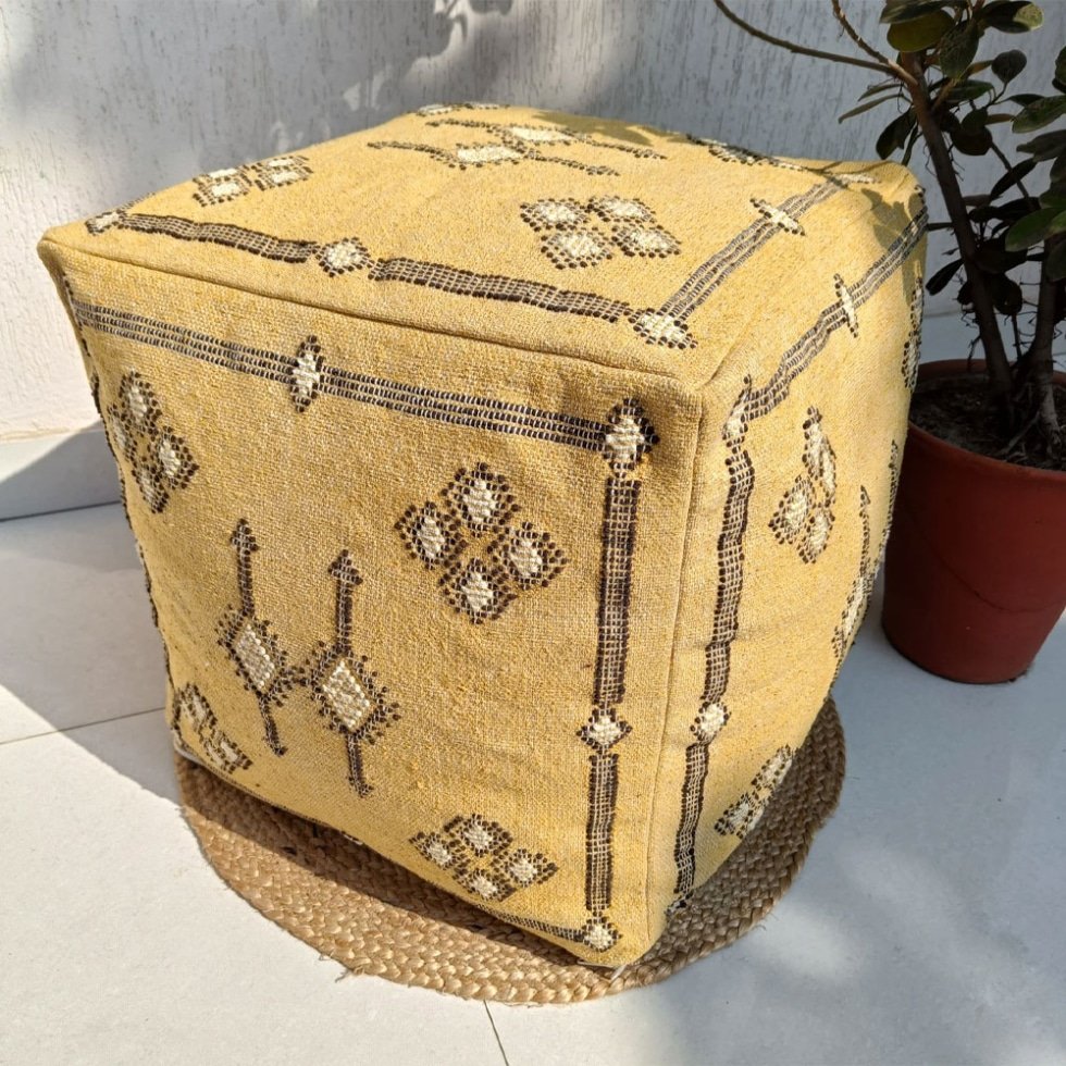 Pouf Kilim marocain jaune