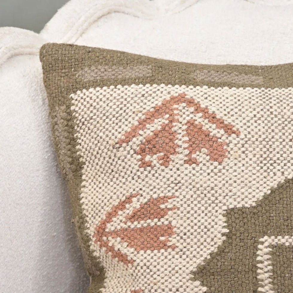 20x20 oreiller kilim vert et beige
