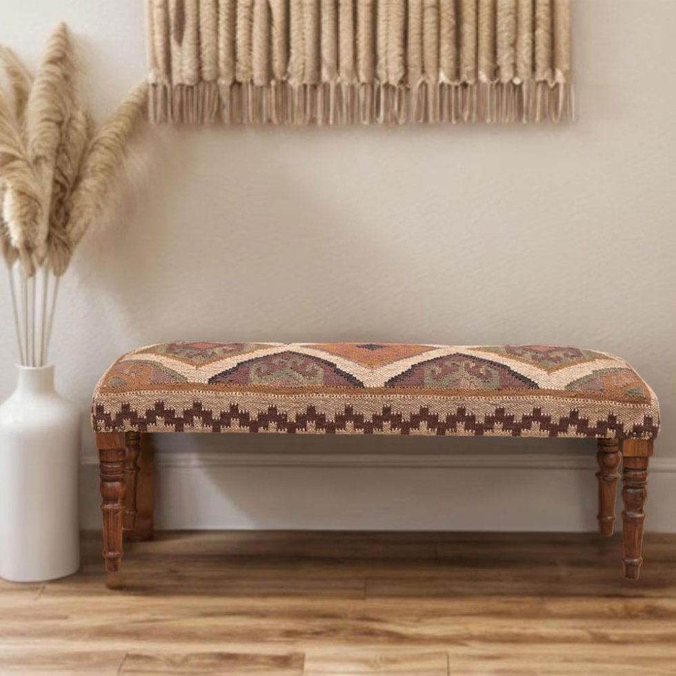 Banc ottoman en kilim de laine jute aztèque