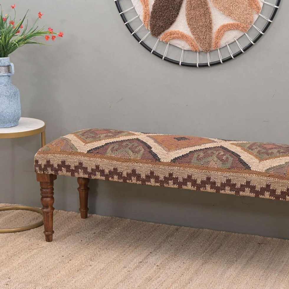 Banc ottoman en kilim de laine jute aztèque