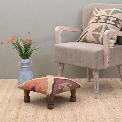 Tabouret kilim en laine et jute beige