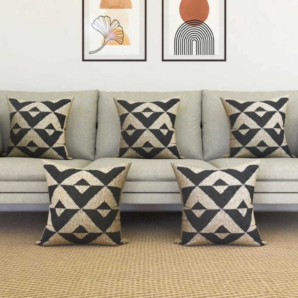 Coussins en kilim noir et blanc