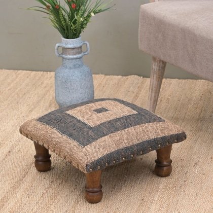 Tabouret kilim carré noir et blanc