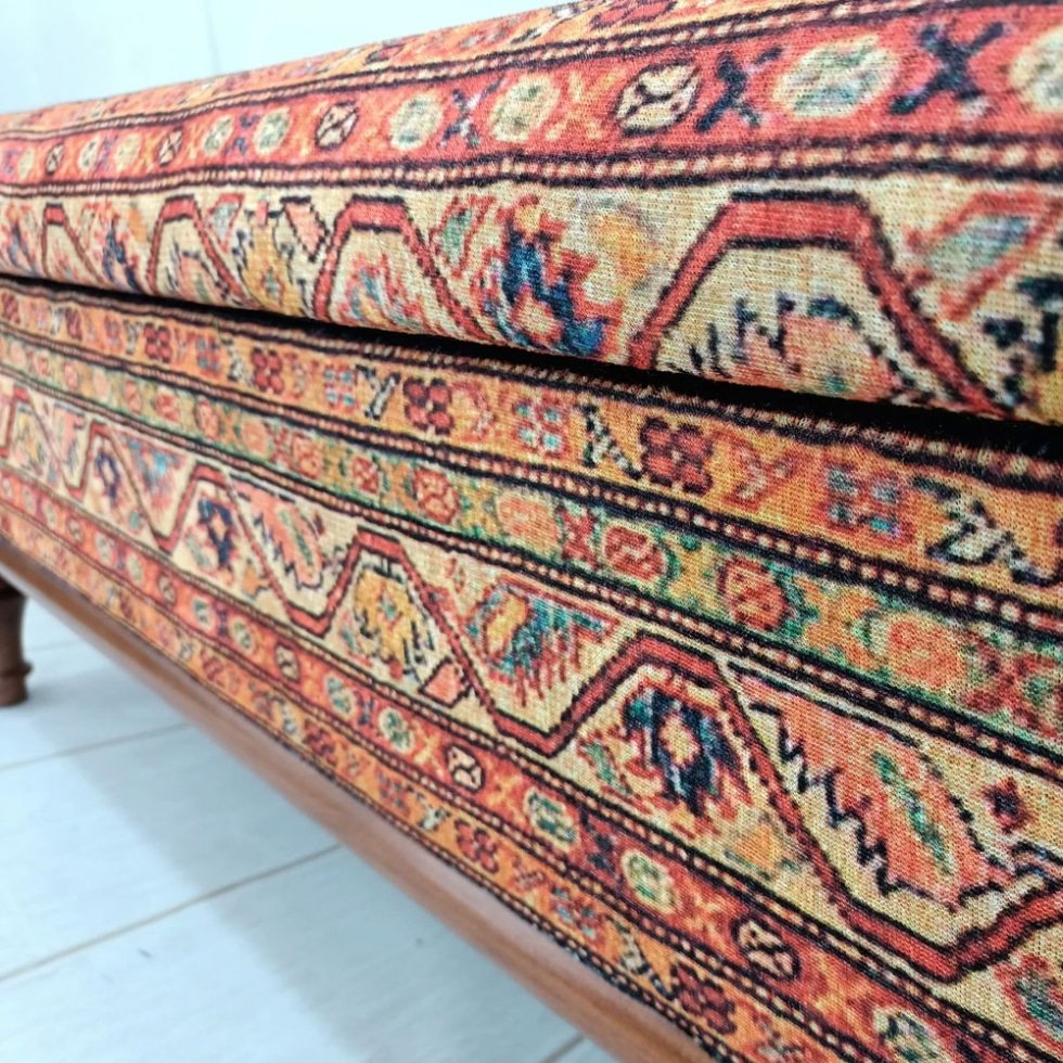 Table basse ottomane en kilim turc bleu et orange avec rangement