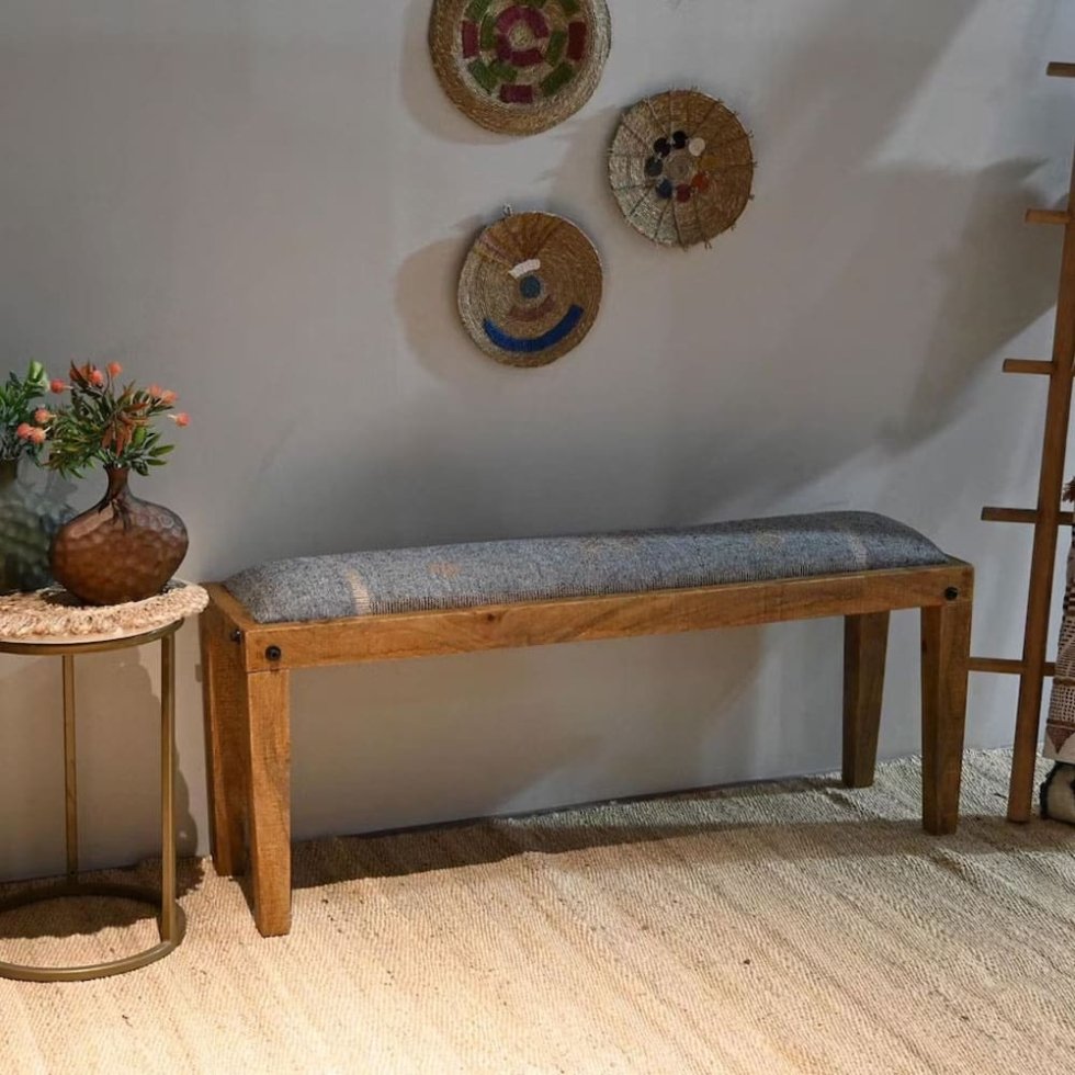 Banc ottoman en kilim gris