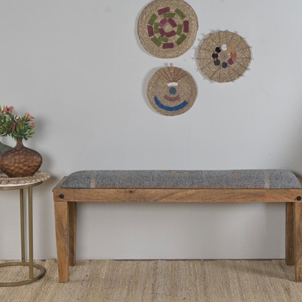 Banc ottoman en kilim gris