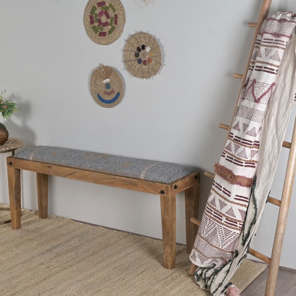 Banc ottoman en kilim gris