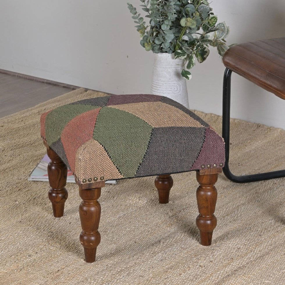 Tabouret pouf rembourré Kilim