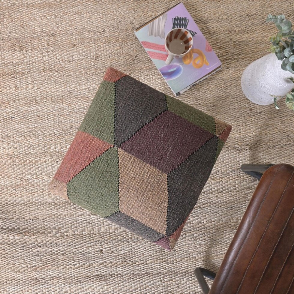 Tabouret pouf rembourré Kilim