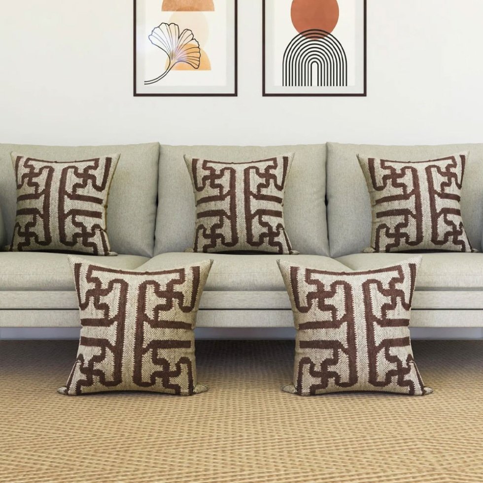 Coussins en kilim blanc et marron