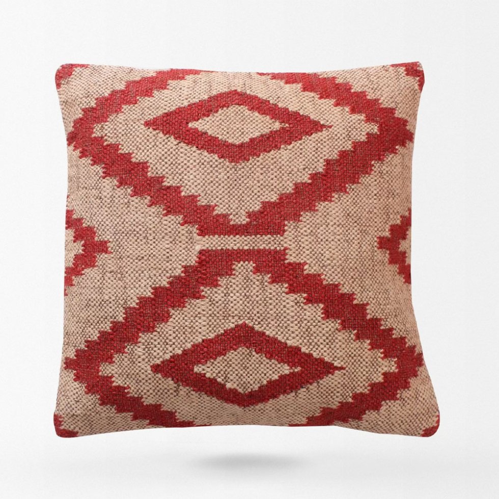 Coussins kilim à diamants blancs et rouges